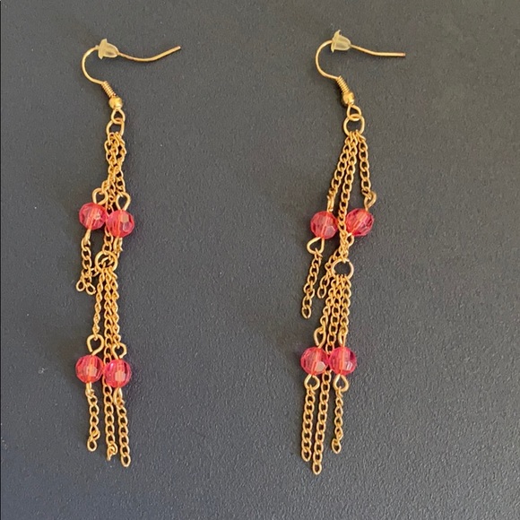 Gold and pink drop earrings - Picture 1 of 1